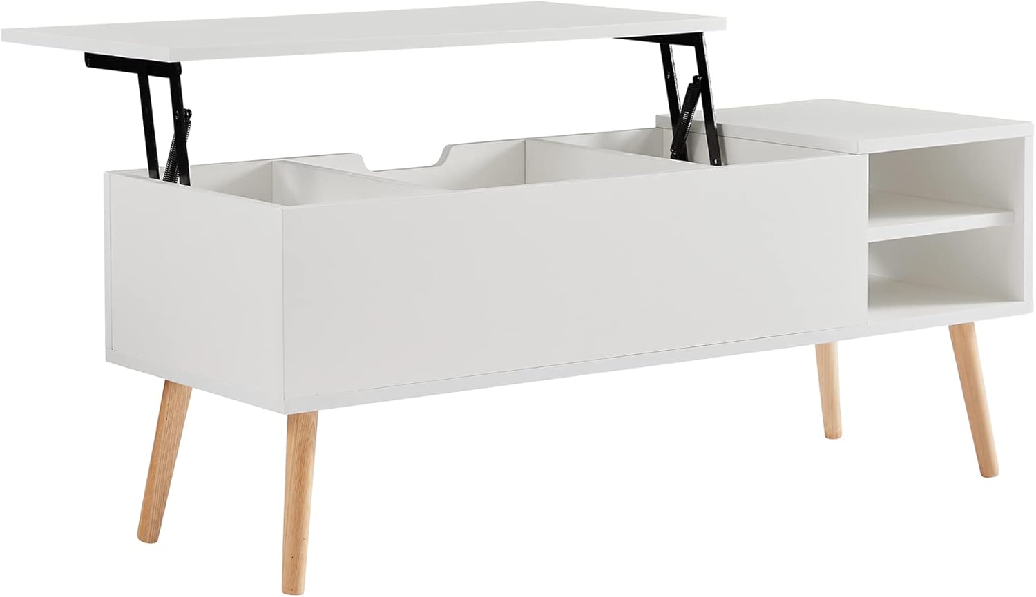 RuiSiSi Mesa auxiliar blanca con gran espacio de almacenamiento, moderna mesa auxiliar con compartimento oculto y estante ajustable, mesa auxiliar