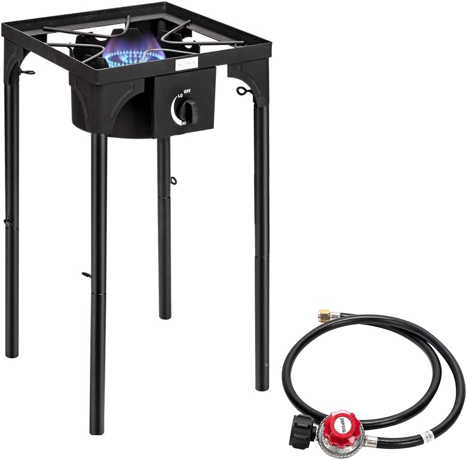 Bonnlo Estufa de gas de propano portátil para exteriores, quemador de hierro fundido resistente con patas de soporte desmontables para cocinar en