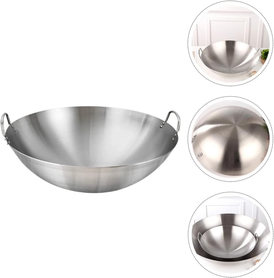 Cabilock Sartenes de acero inoxidable Wok para freír tradicional chino japonés woks inducción wok a prueba de arañazos con mango para todas las