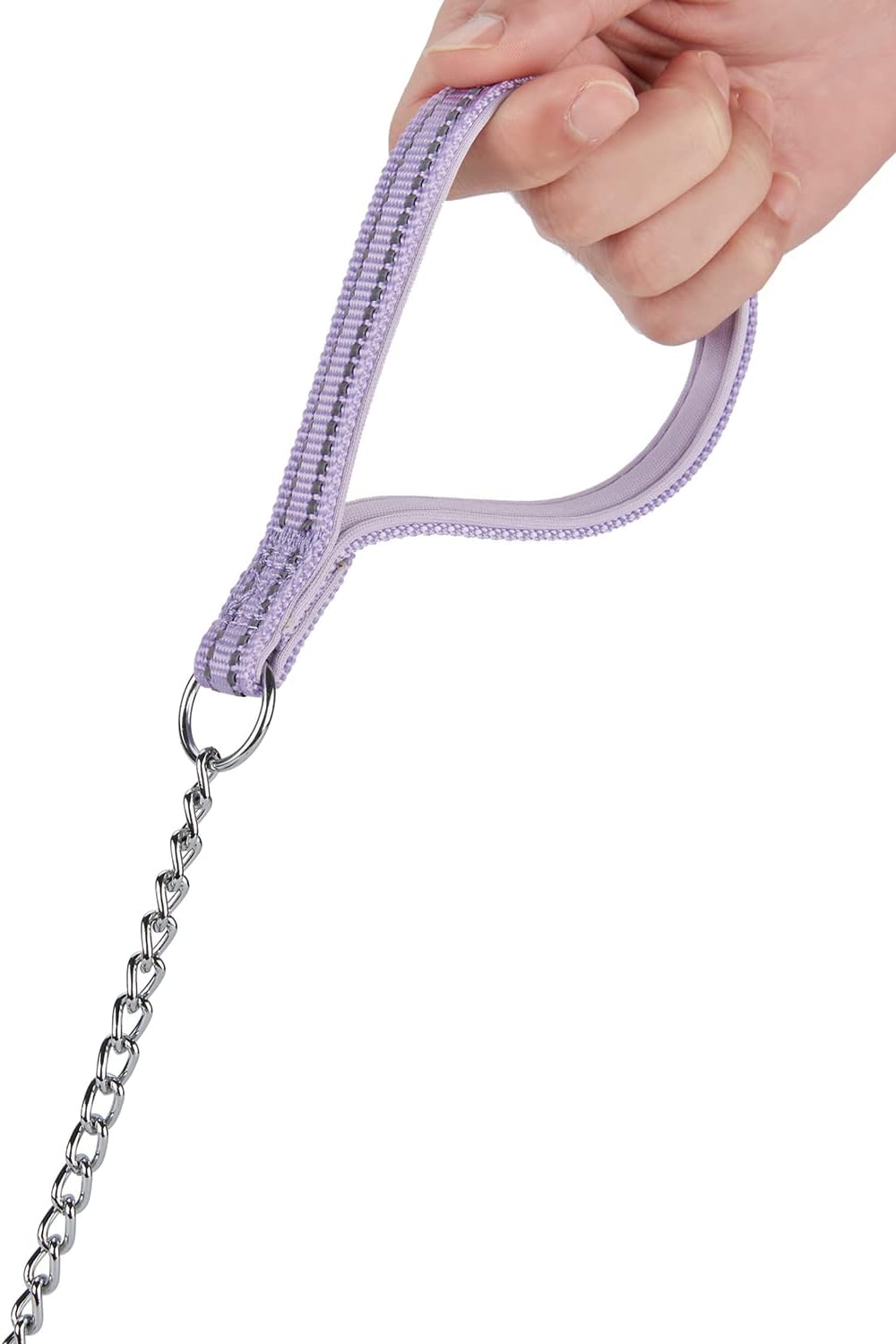 Petiry Correa de cadena de metal a prueba de mordidas, mango de nailon con acolchado de neopreno suave y rayas reflectantes para perros pequeños (S,