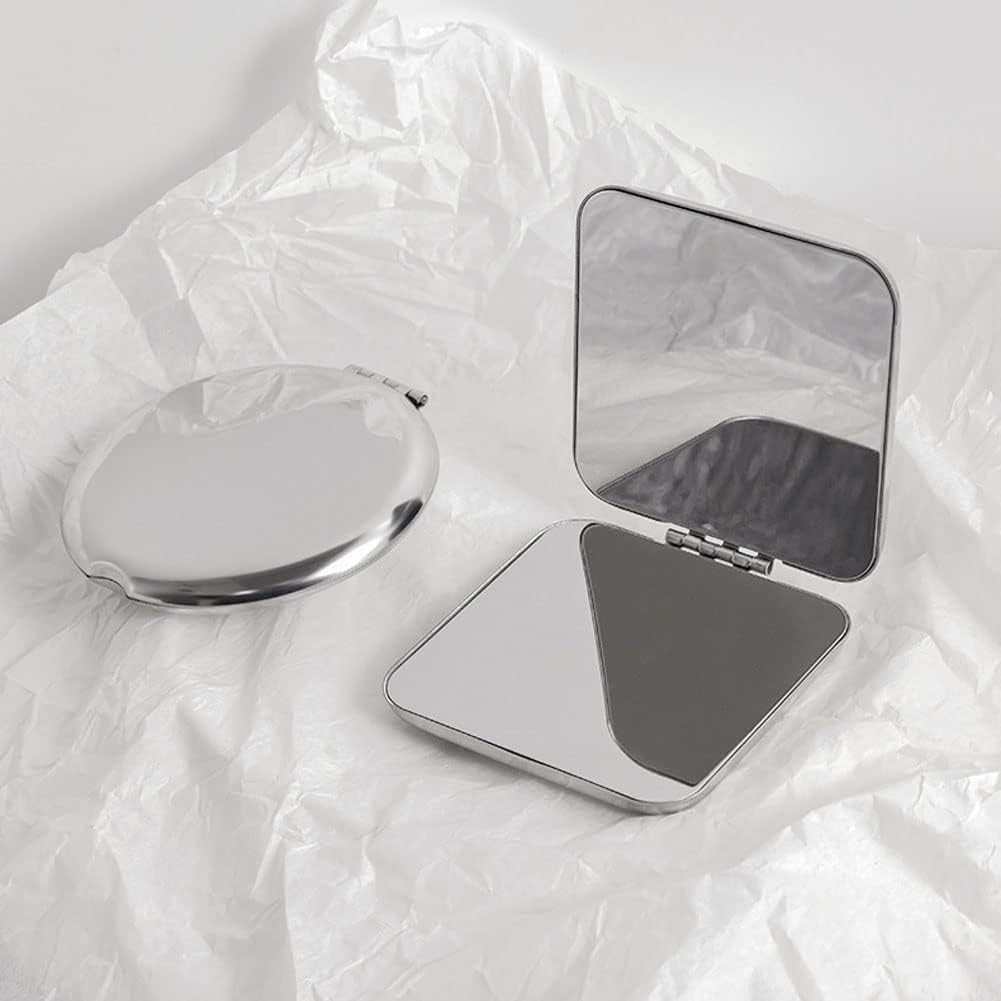 Espejo plegable de acero inoxidable, espejo de bolsillo de doble cara, portátil, redondo y cuadrado, inastillable, espejo de maquillaje para niñas y