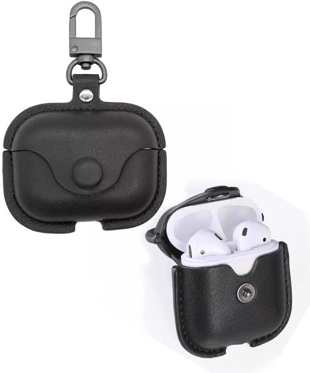 AirPods 3 Funda de cuero para Apple AirPods de 3 generación de moda, funda negra con cierre a presión, funda de carga (negro)