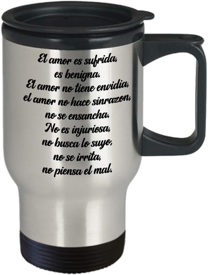 1 Corintios 134-5 regalos cristianas catolica de tasa de viajar para cafe con versiculos de la biblia en espanol