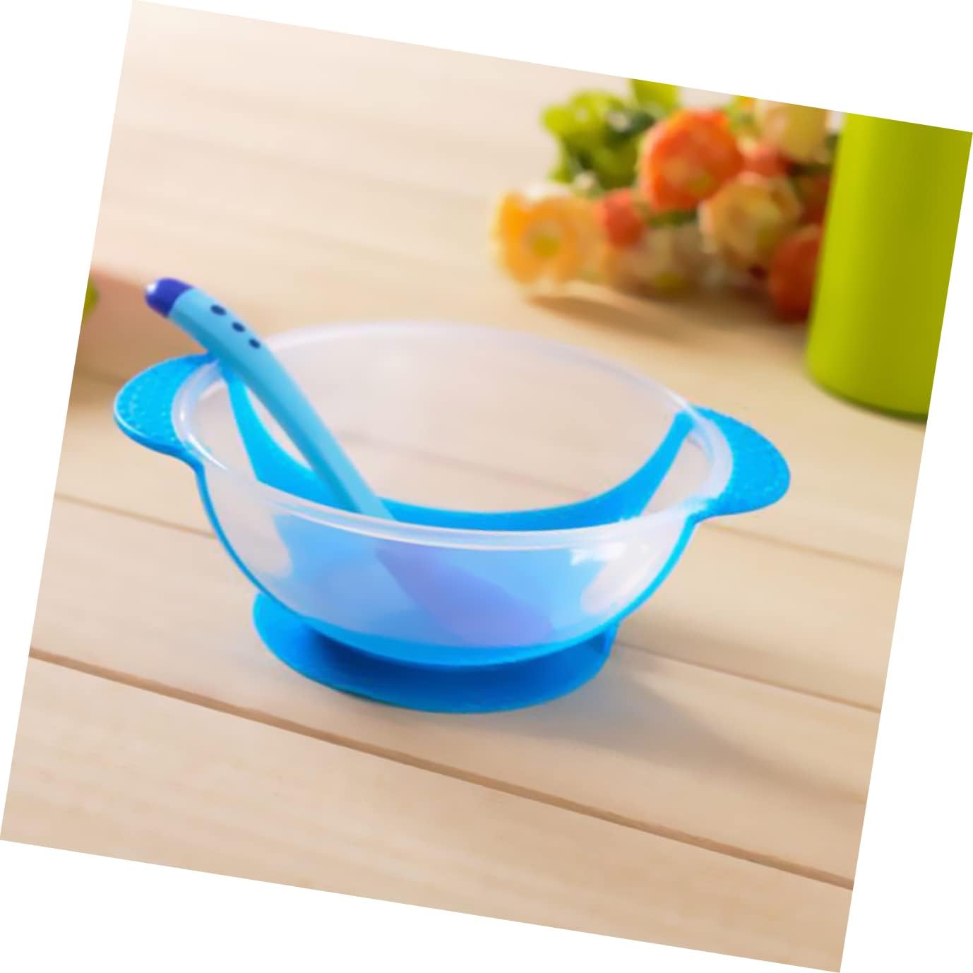 Kisangel Ventosa Vajilla Detección Temperatura Silicona Cambio De Color De Alimentación Taza Al Azar Cuchara De Succión Cubiertos Resistente Tazón