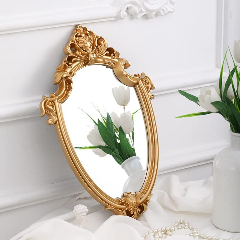 Espejos de baño para montaje en la pared, espejo de tocador de plástico, enmarcado, barroco, decorativo, barato, espejos de pared (blanco ovalado)