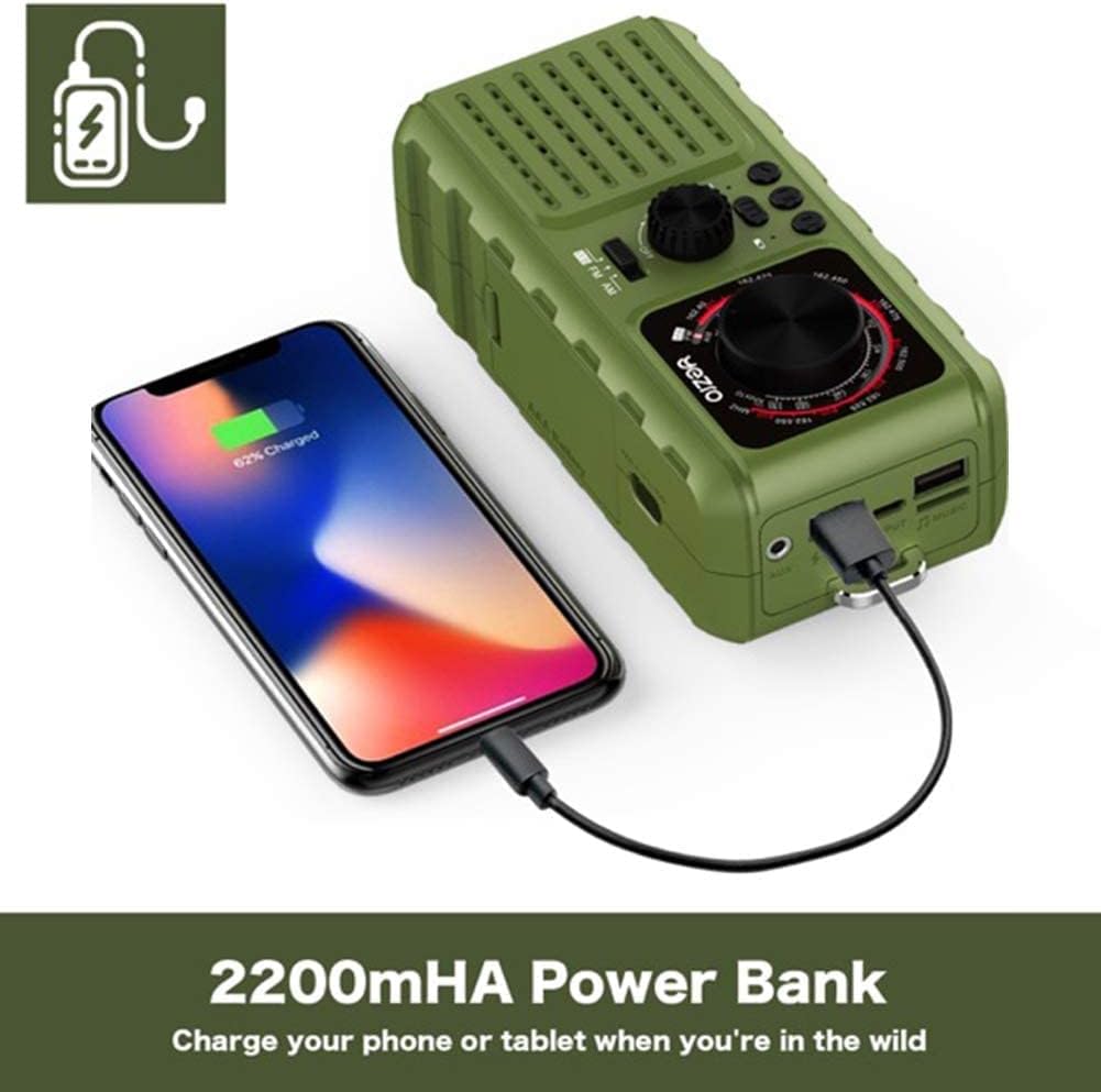 Radio de emergencia solar 3 en 1 al aire libre – manivela NOAA radio portátil meteorológica – Banco de energía de 2200 mAh cargador USB linternas