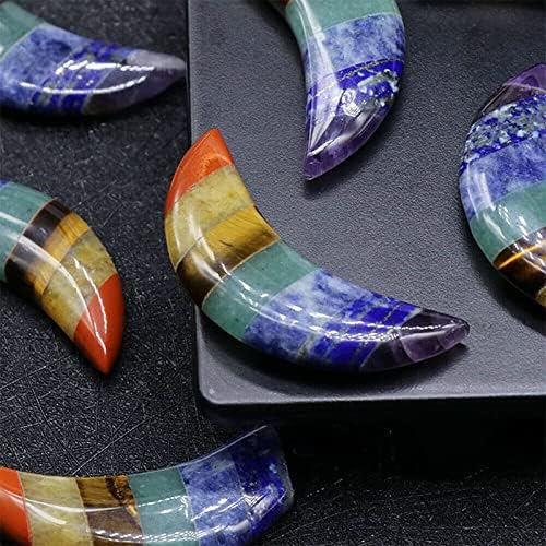 Acxico 1 piedra natural de 7 chakras, con forma de luna, piedra curativa de energía reiki, cuarzo