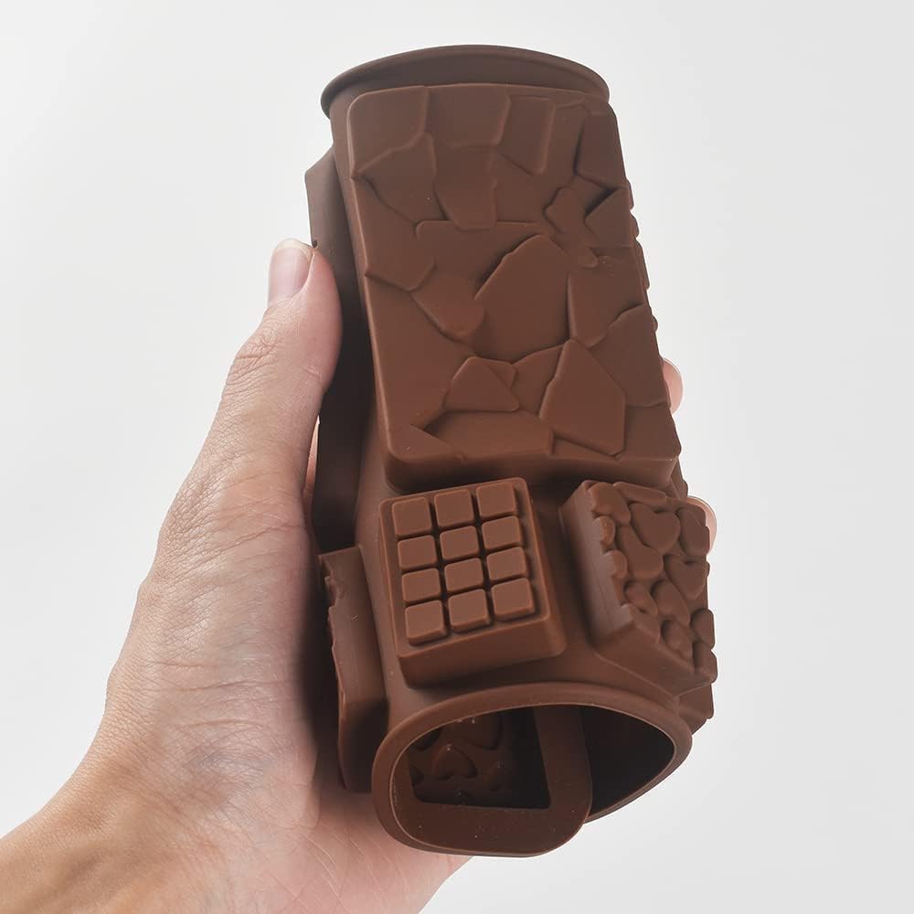Molde de silicona para chocolate, forma de mezcla, barra de chocolate con forma de gofre, fragmentos en forma de corazón, molde de forma cuadrada, 3