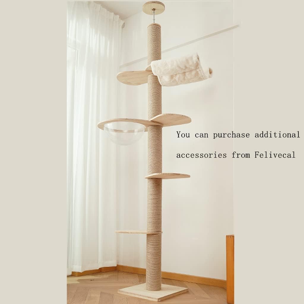 Torre de árbol de madera para gatos de piso a techo para gatitos y gatos grandes con postes rascadores de cuerda de sisal natural, altura de la base