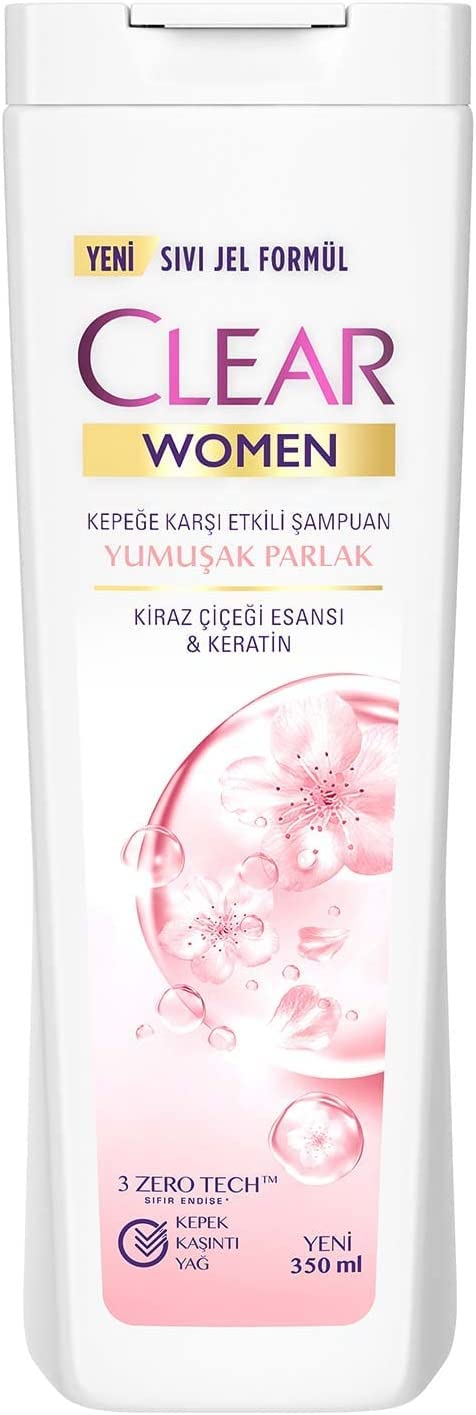 Hace que cada ducha sea más agradable Clear Women Champú anticaspa suave y brillante esencia de flor de cerezo y queratina 11.8 fl oz