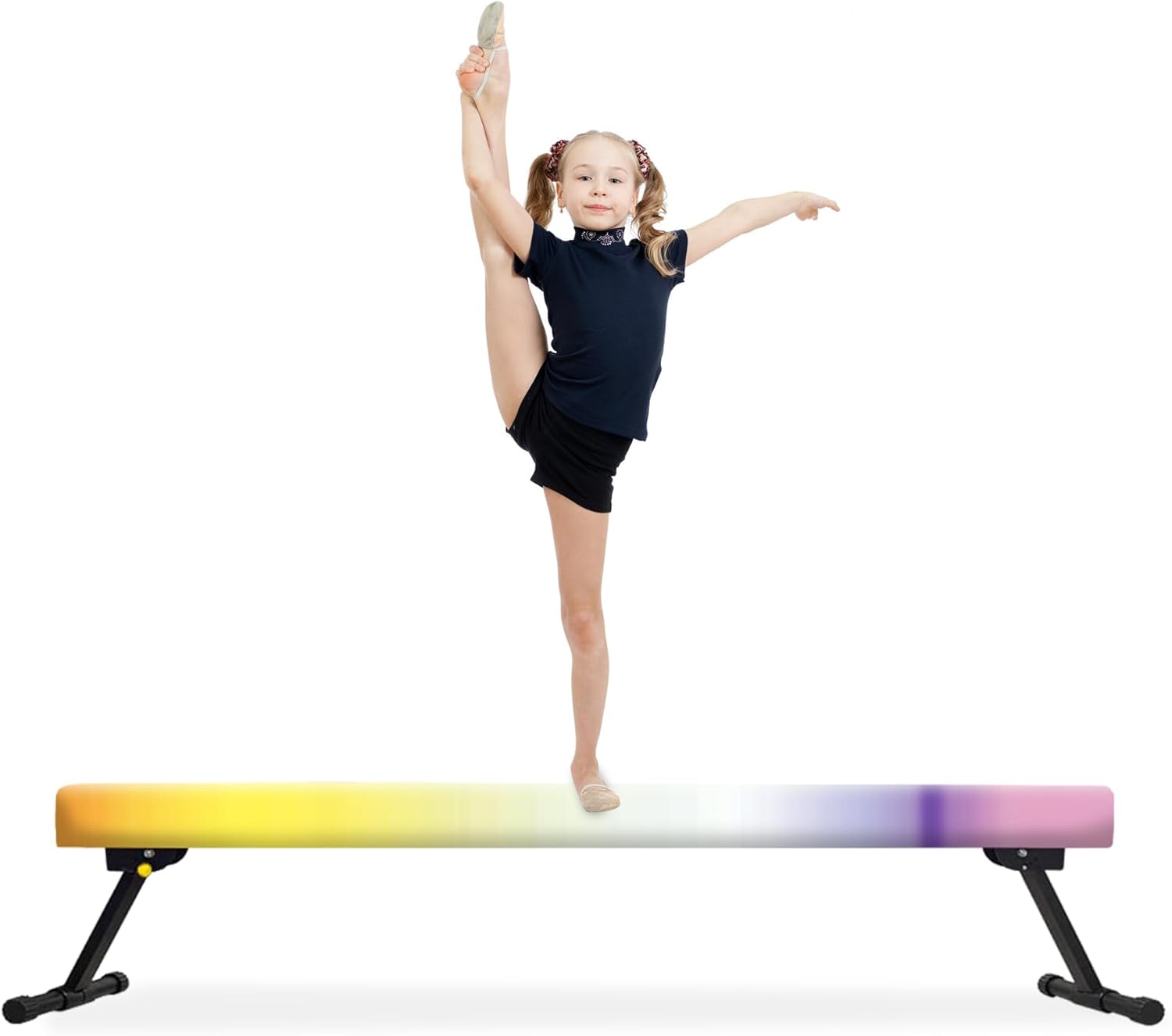 EL&ITWings Haz de equilibrio de gimnasia de 8 pies, haz de piso ajustable de nivel alto y bajo, altamente estable, equipo de entrenamiento de