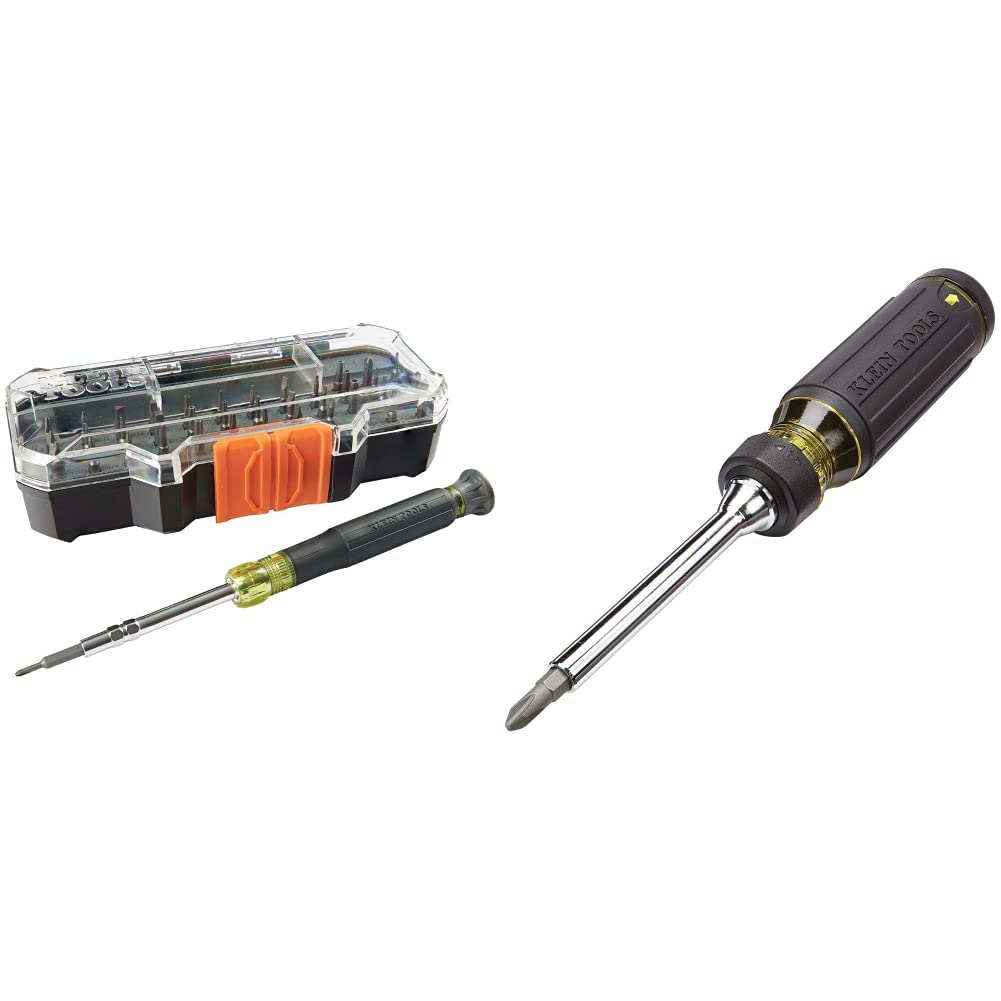 Klein Tools Juego de destornilladores de precisión con estuche + destornillador de trinquete, kit de herramientas de reparación todo en uno para
