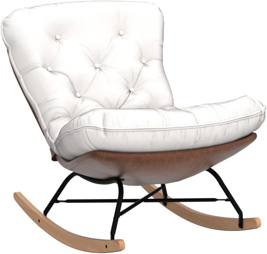 DM Furniture Mecedora grande tapizada de lino para guardería, silla reclinable para dormitorio, sala de estar, lectura, color marfil