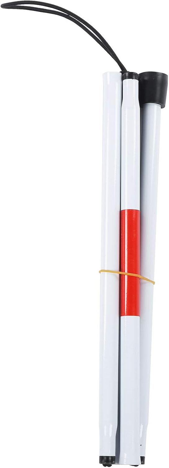 Bastón blanco para ceguera, bastones blancos para ciegos, bastón plegable reflectante blanco y rojo para personas con discapacidad visual ciega