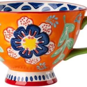 Bicuzat Taza de café de cerámica de gran capacidad con patrón floral pintado a mano, taza de té y leche, taza de desayuno para el hogar, cocina, 14 Bicuzat Taza de café de cerámica de gran capacidad con patrón floral pintado a mano, taza de té y leche, taza de desayuno para el hogar, cocina, 14