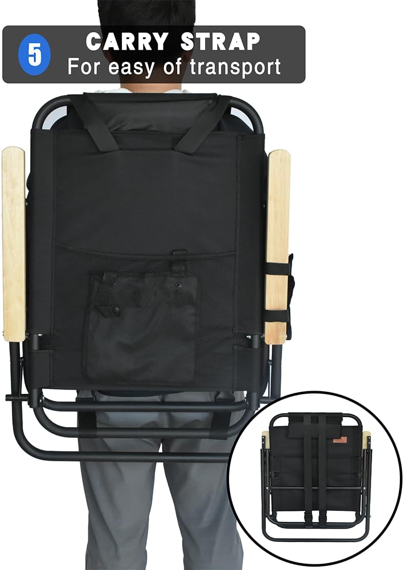 Silla de camping, silla compacta de 4 posiciones ajustables, silla plegable portátil, silla de playa con bolsillo lateral, reposacabezas, soporte