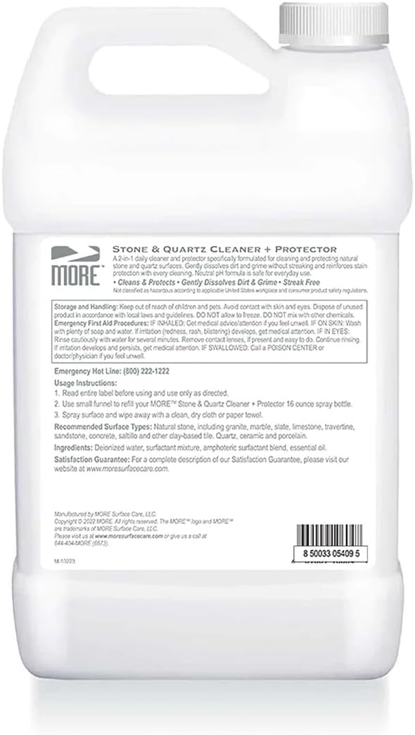 More Limpiador de piedra y cuarzo + protector  Limpiador de granito, cuarzo y mármol  para encimeras de cocina y baño  Recambio de aerosol de
