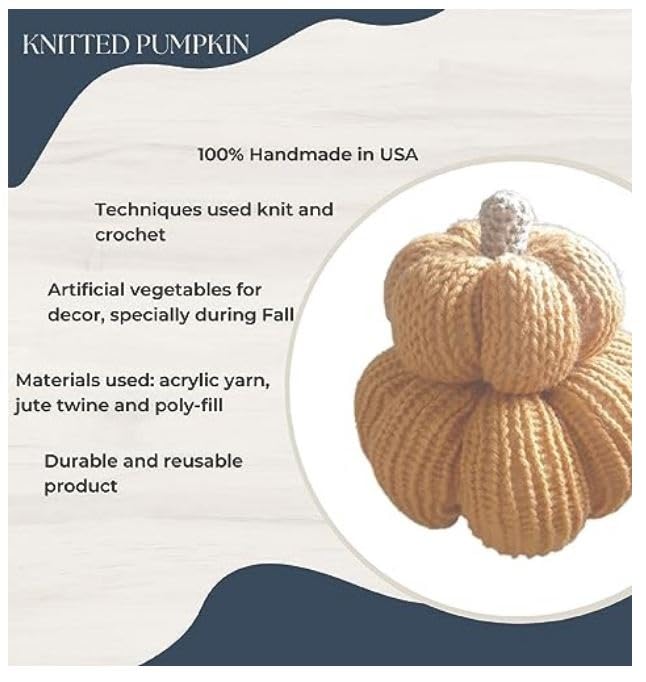 Knit Pumpkin for Autumn Fall Decor Halloween Thanksgiving Harvest. Style rustic Farmhouse, Cottage, 100% Handmade in USA (Camel)
