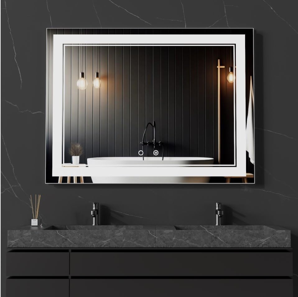 Espejo de baño LED de 40 x 30 pulgadas, espejo de tocador antivaho montado en la pared, espejo de maquillaje LED regulable con luces