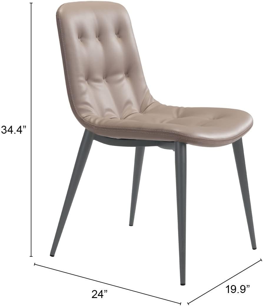 Zuo Modern Tangiers Juego de sillas de comedor de acero, espuma, cuero sintético gris topo, capacidad de peso interior de 280 libras Dimensiones