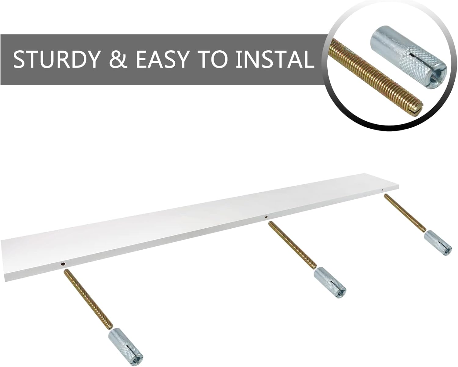 Estante flotante largo de 48 pulgadas blanco para pared, juego de 2, estante flotante de madera natural duradera para dormitorio y baño, fácil