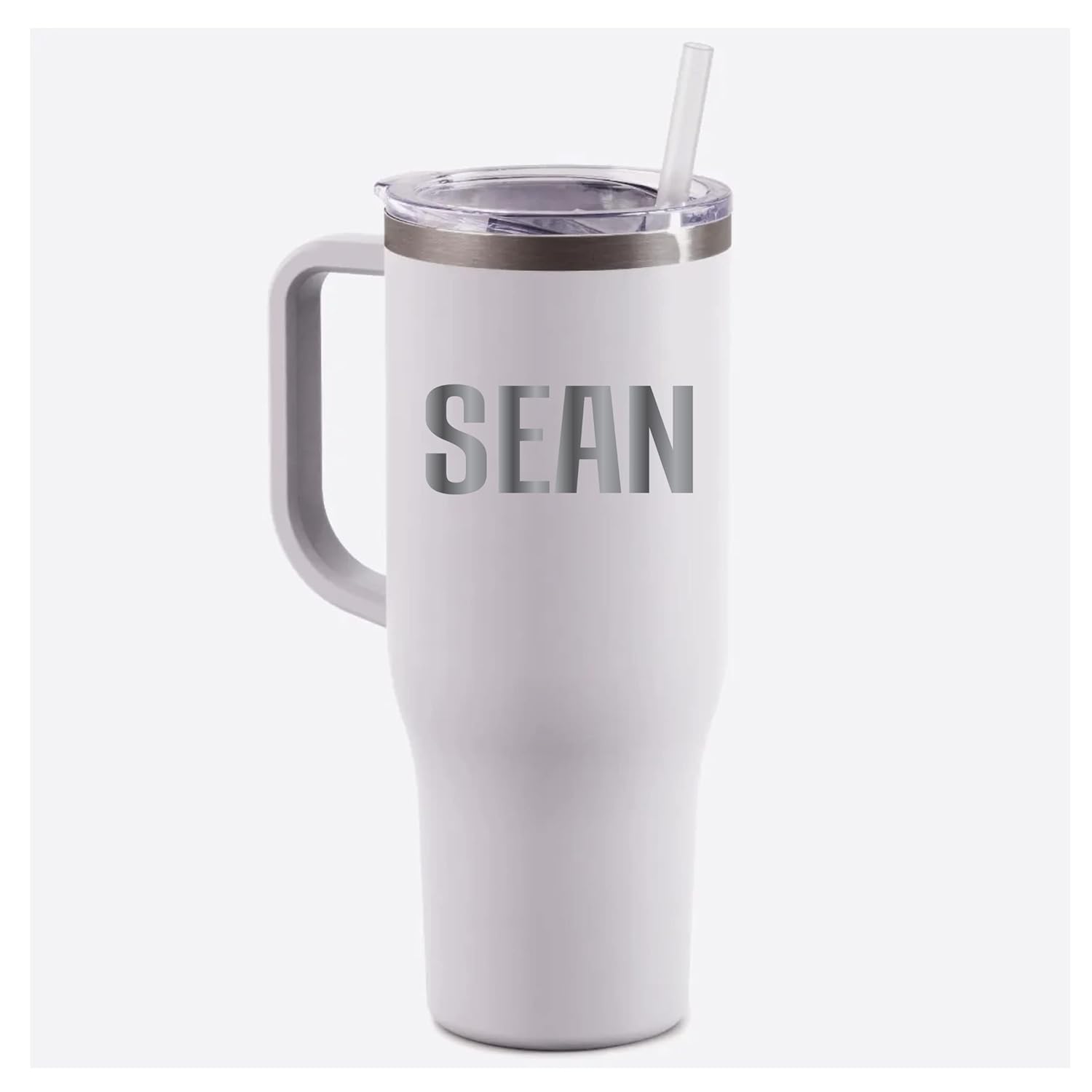 Personalized Tumbler with Handle, Travel Mug, 40oz Stainless Steel Tumbler, Teacher Travel Mug with Straw, Charger Tumbler (Seaglass Matte)