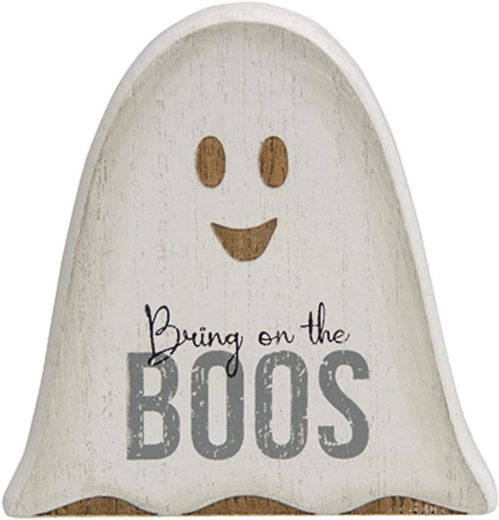The Bridge Collection “Bring on The Boos Ghost Shelf Sitters – Juego de 3 – Decoración de Halloween para temporada espeluznante – Decoración fantasma