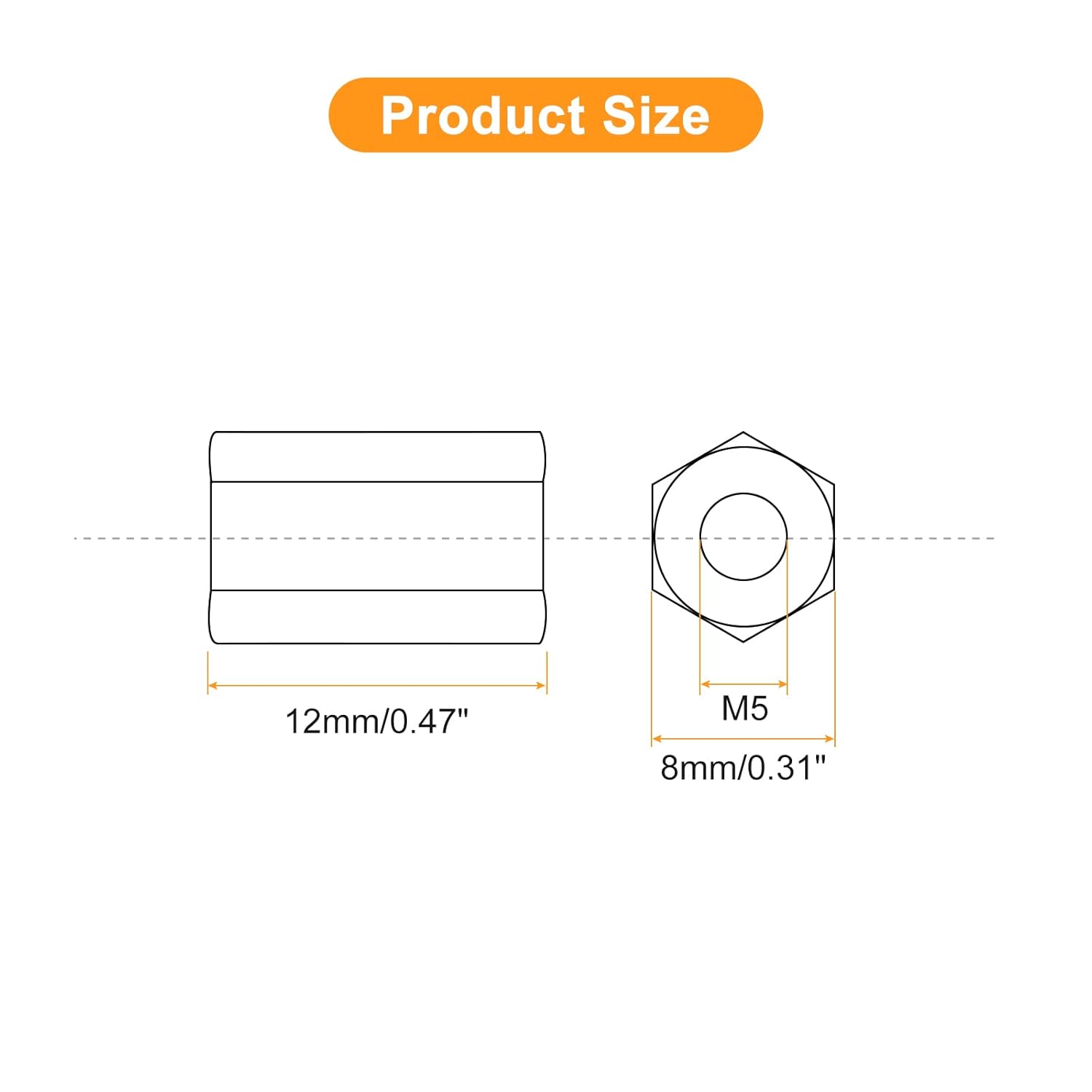 uxcell 10 tuercas de acoplamiento M5x8x12mm – Acoplador de varilla roscada hexagonal de acero al carbono galvanizado para muebles, electrónico,