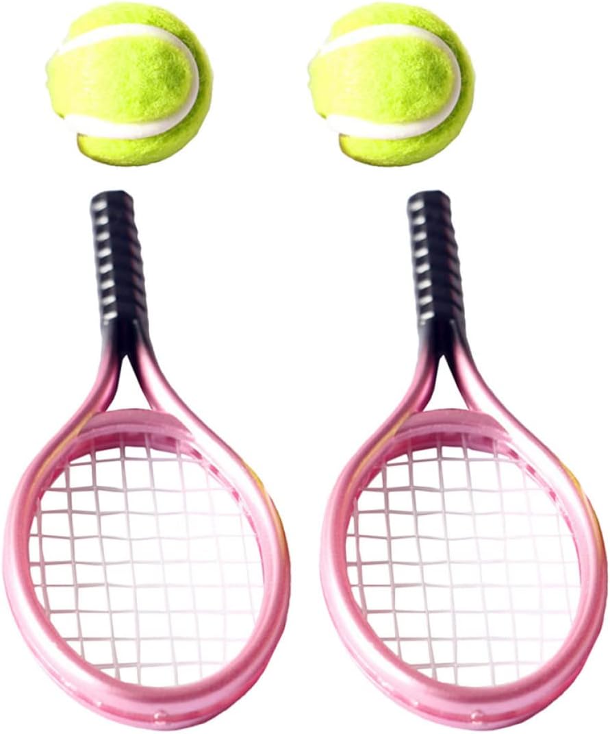 TOYANDONA Juego de 6 mini tenis con pelota en miniatura y raquetas aleatorias, accesorios para muñecas deportivas, equipo de jardín de decoración,