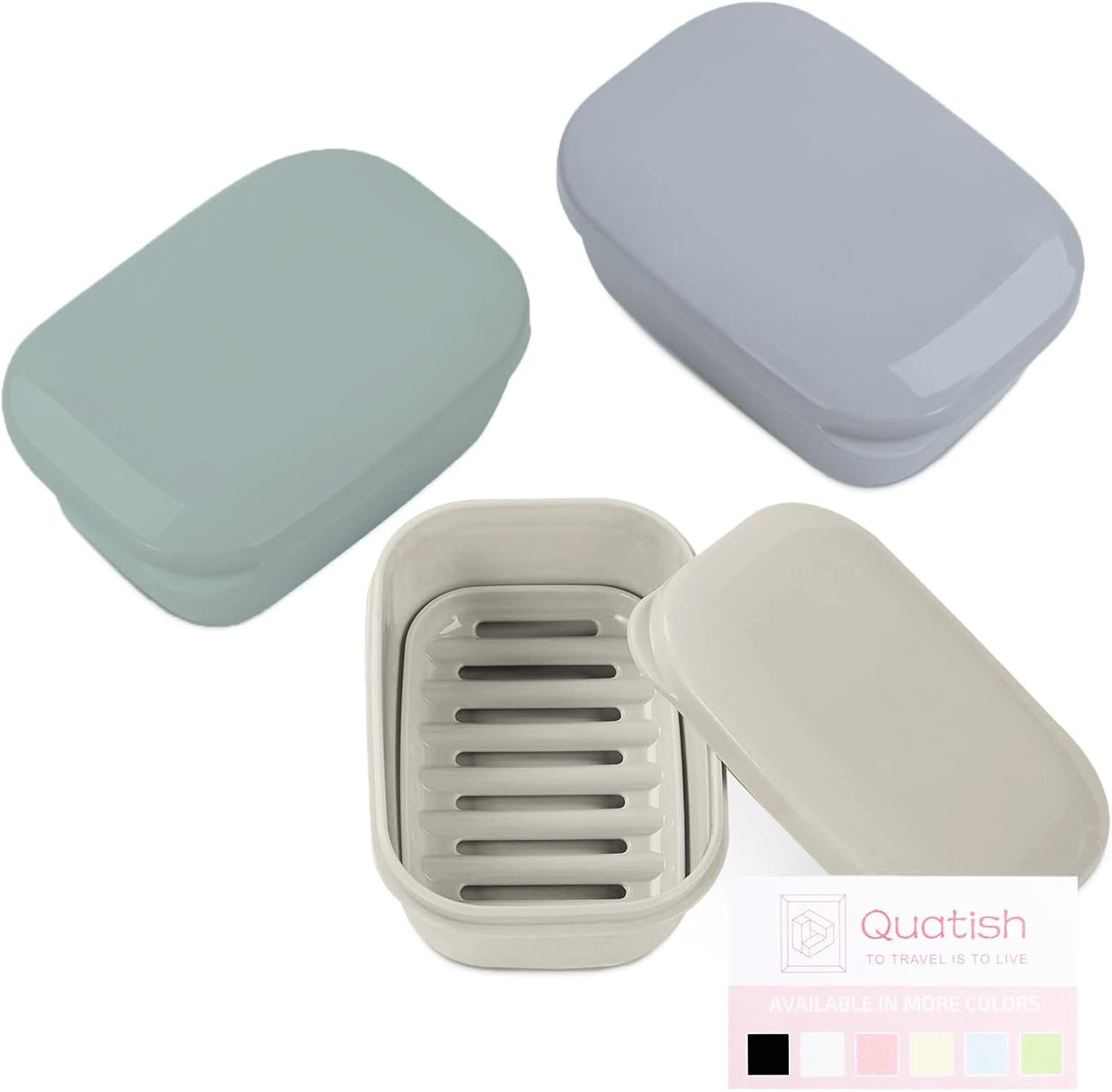Quatish Paquete de 3 soportes para jabón, contenedor de jabón de viaje con tapa, funda de jabón de barra portátil, caja de jabón a prueba de fugas,