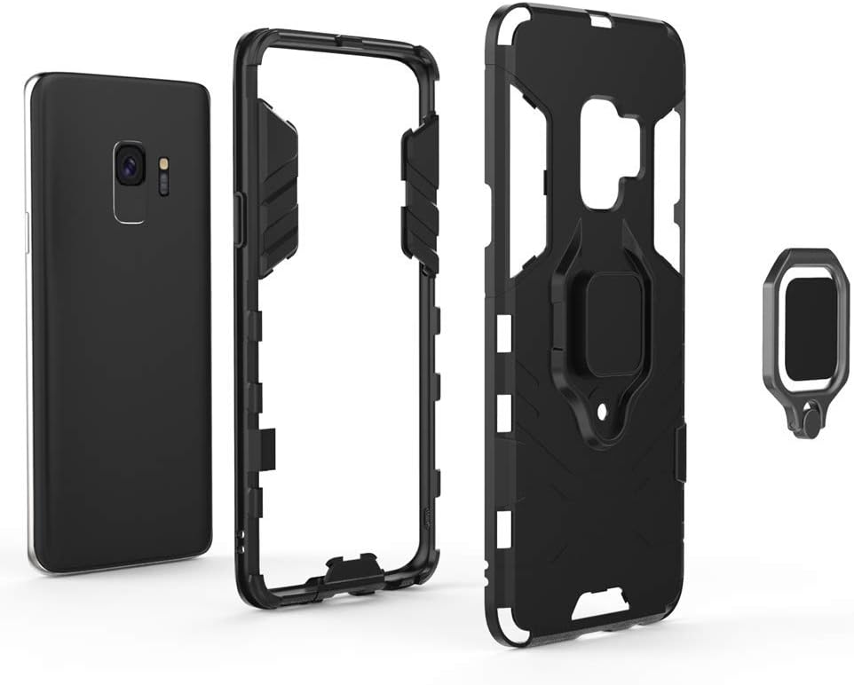 Funda de teléfono para Samsung Galaxy S9 con protector de pantalla de vidrio templado y soporte magnético para anillo con soporte, accesorios