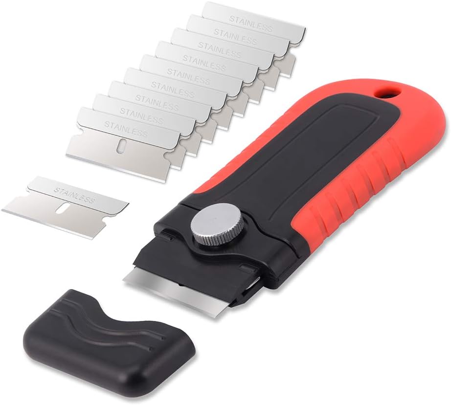 Gomake Removedor de pintura de pared de raspador de cuchilla de afeitar de plástico con cuchillas de plástico Ventana de coche de vidrio de madera