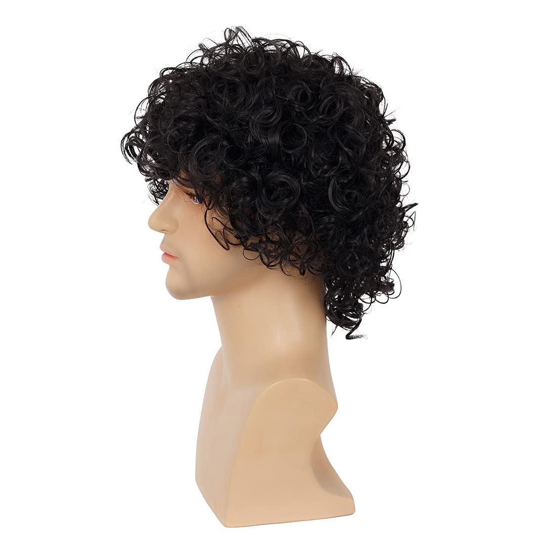 Wiwige Peluca rizada corta para hombre, peluca sintética negra para hombre, disfraz de Halloween de California, peluca de aspecto húmedo