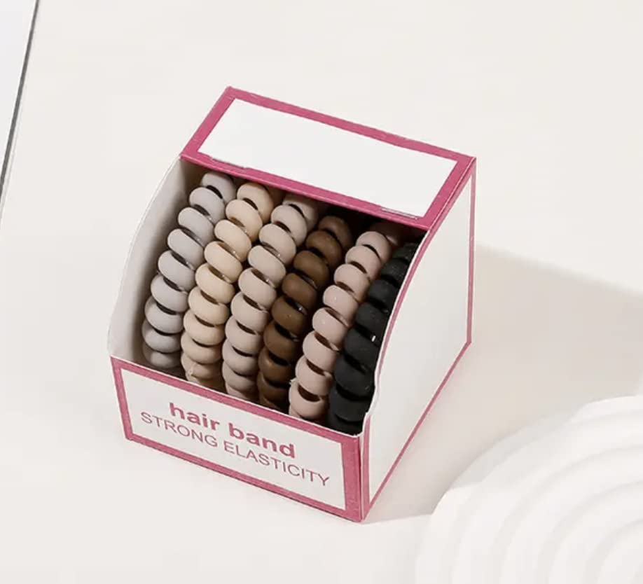 Lazos para el cabello en espiral, 6 unidades, sin pliegues, bandas para el cabello en espiral, coleteros de plástico para teléfono, bandas para el