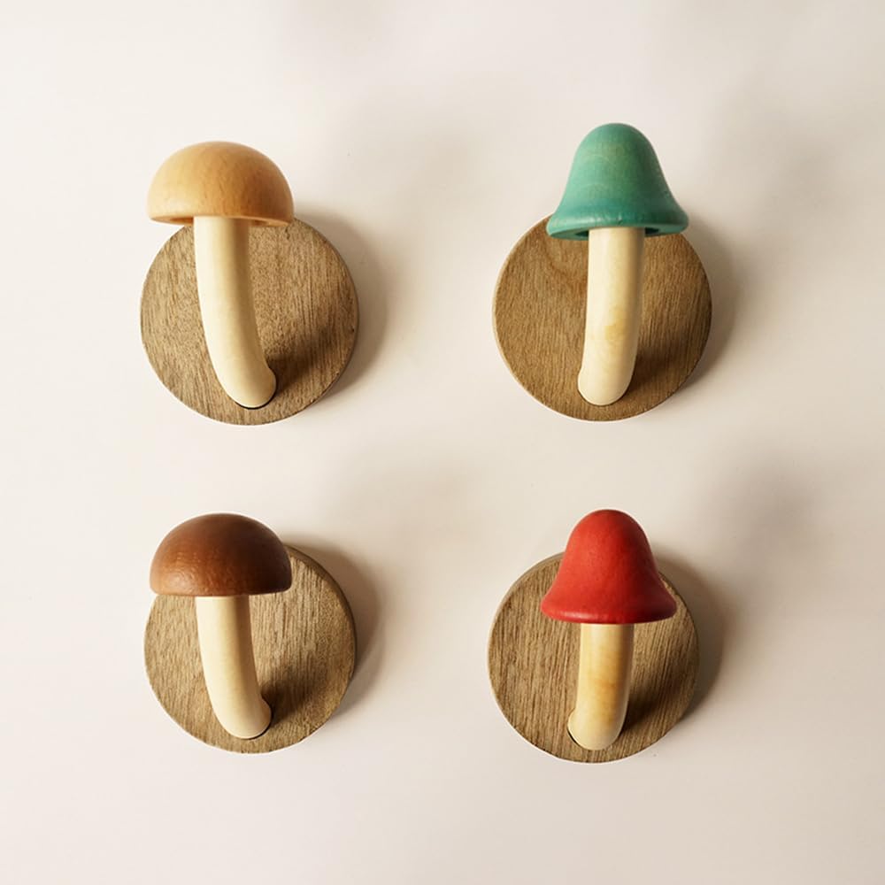 Fun – Gancho de madera con forma de hongo para abrigo, gancho de madera maciza no perforado, gancho de puerta de baño para cocina, baño, guardarropa