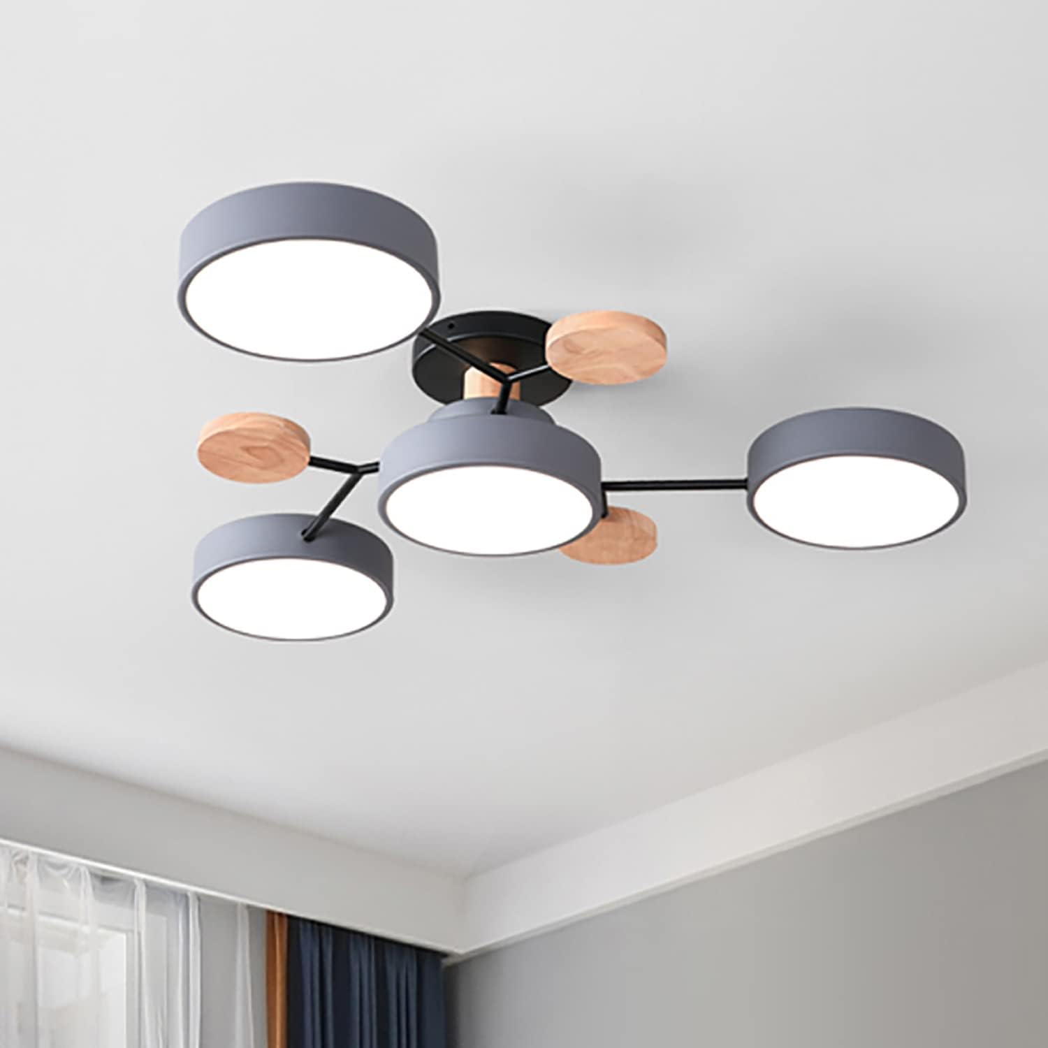 Liudefa Lámpara LED de techo, 26 pulgadas, 4 luces, luces de techo modernas, montaje empotrado, lámpara de madera regulable de 32 W para sala de