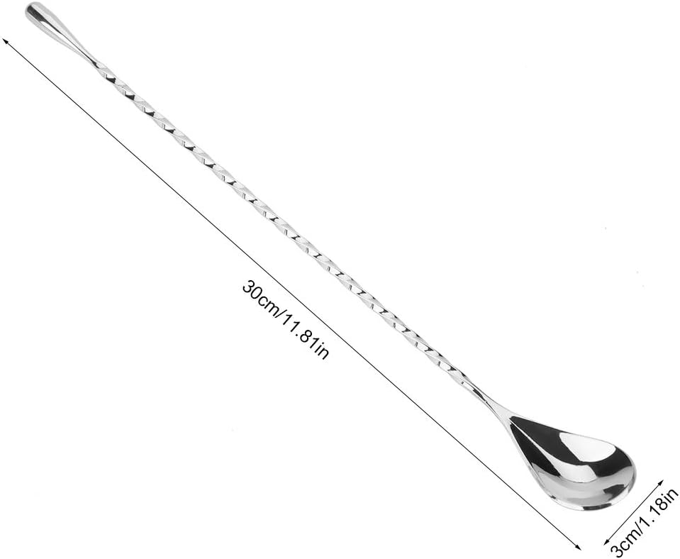 Stainless Steel Cocktail Spoon for Beverage Mixing, Stirring & Layering with Long Handle (round tail 1)
