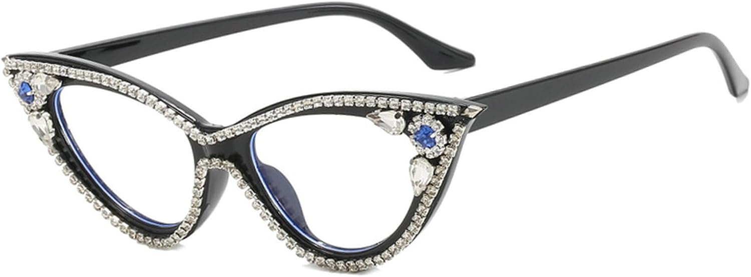 mincl Lentes de diamantes de imitación anti luz azul para mujer con diamantes de ojo de gato, gafas de computadora antifatiga