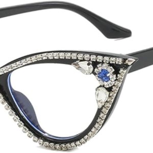 mincl Lentes de diamantes de imitación anti luz azul para mujer con diamantes de ojo de gato, gafas de computadora antifatiga mincl Lentes de diamantes de imitación anti luz azul para mujer con diamantes de ojo de gato, gafas de computadora antifatiga