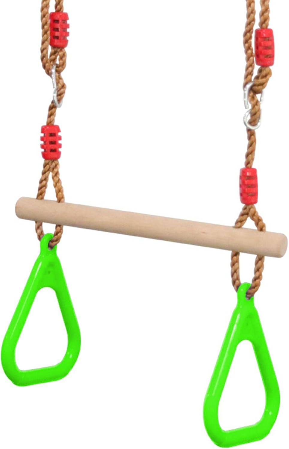 Vaveren Barra de columpio de trapecio para niños con anillos, aro colgante de madera, barras de mono con correas ajustables, barra de columpio de
