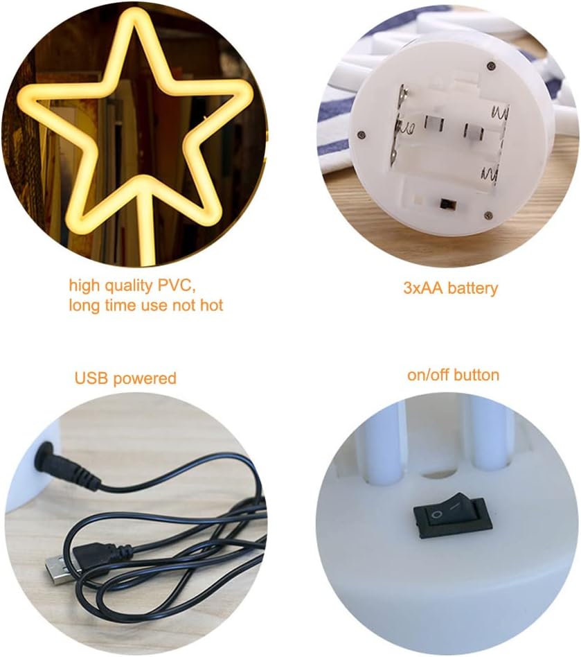 Luz de letrero de neón con base en forma de estrella, lámpara de mesa LED para fiesta, Navidad, cumpleaños, decoración de luz de estrella, USB o