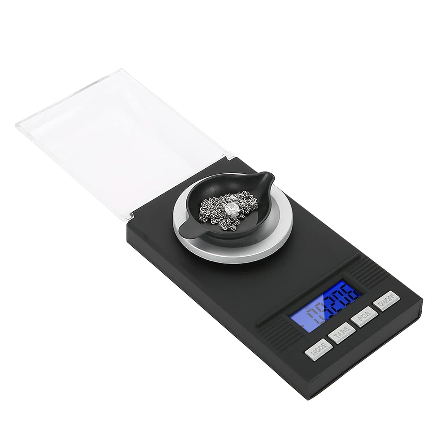 Báscula digital de miligramo, pantalla digital LED, mini portátil de alta precisión 0.00 oz de bolsillo para joyería con pesas de calibración,