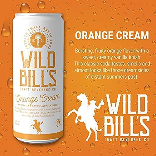 Wild Bill’s Soda de naranja y crema clásica artesanal, refrescos de soda, refrescos cremosos hechos con azúcar de caña pura, sin cafeína, sin jarabe