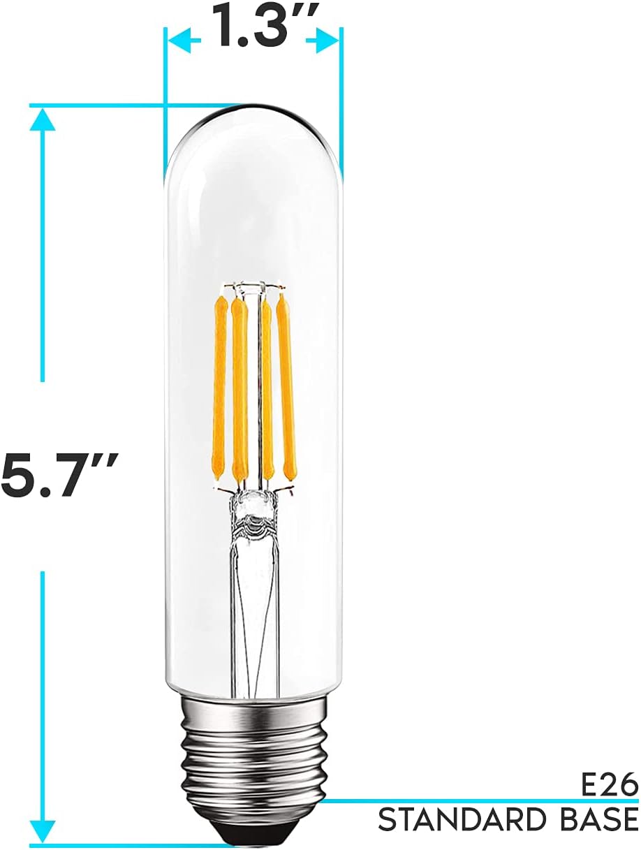 LUXRITE Bombilla LED T10, equivalente a 5 W  60 W, blanco suave de 3000 K, bombilla de filamento Edison vintage, 500 lúmenes, bombilla tubular,