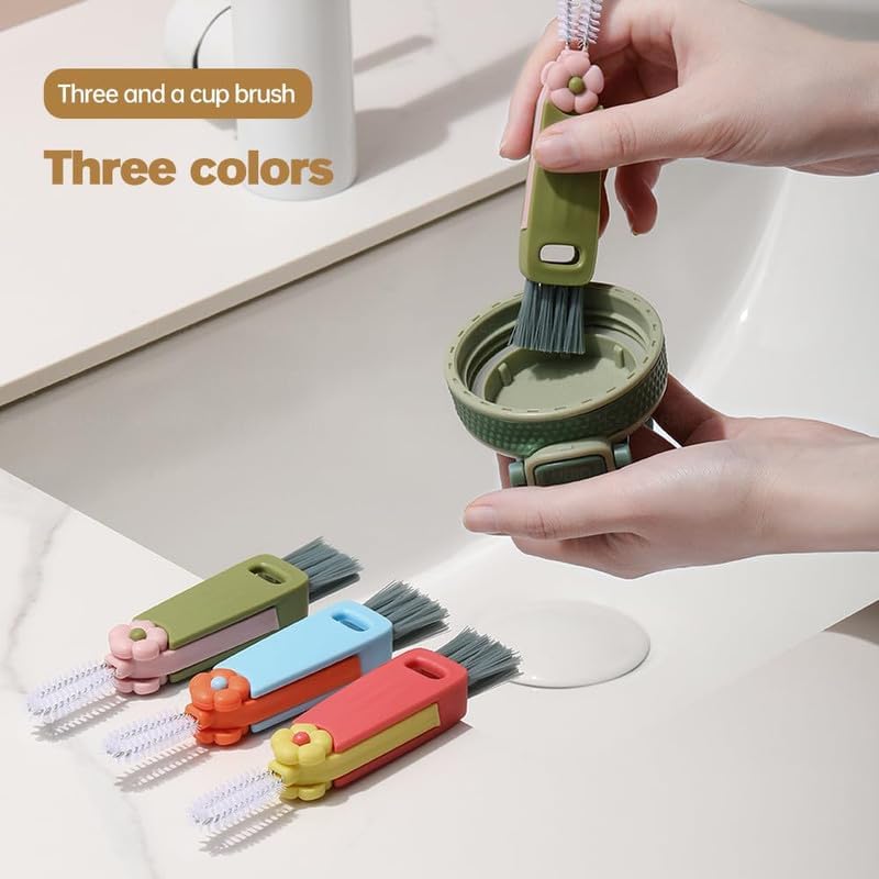 3 in 1 Cup Lid Cleaning Brush, 2024 New Portable Crevice Cleaning Brush Set for Baby Bottle Gap Tight Spaces Cup, Multifunctional Cleaning Brush Cup