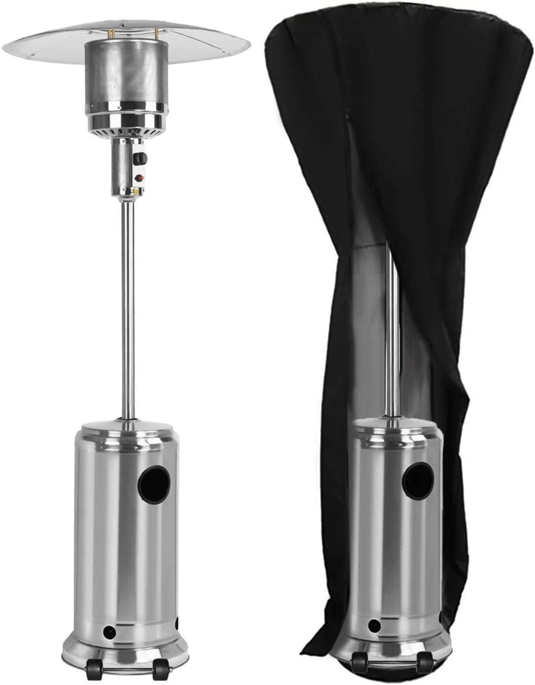 Cubierta impermeable para calentador de patio, con cremallera, 210D, para exteriores, redondas, color negro (89 x 33 pulgadas de profundidad x 19