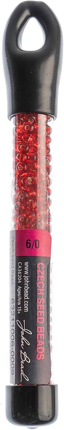 John Bead Cuentas de cristal checo 60 con forro de plata rubí para manualidades de joyería, vial de 0.81 oz