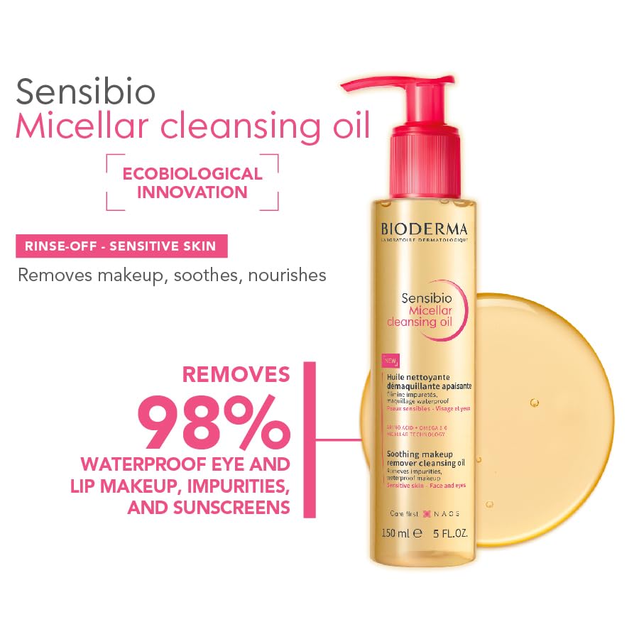 Bioderma – Aceite Limpiador Micelar Sensibio 5.1 fl oz – El 1er aceite micelar eco-biológico que limpia y cuida la piel