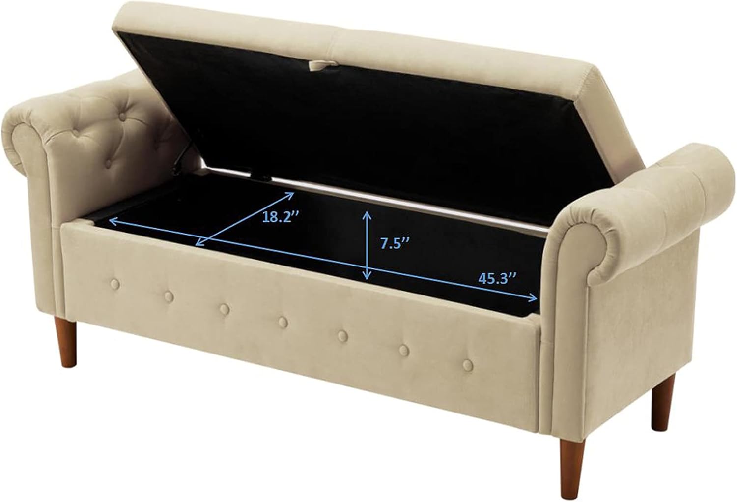 CALABASH Moderno banco otomano de almacenamiento con brazo enrollado, taburete rectangular de almacenamiento multifuncional, bancos de