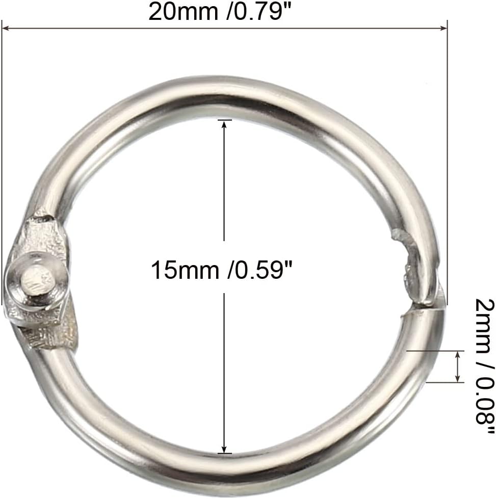PATIKIL Anillos de hojas sueltas de 0.8 pulgadas de diámetro exterior, paquete de 48 anillos de acero para libros, álbumes de recortes, cuadernos,